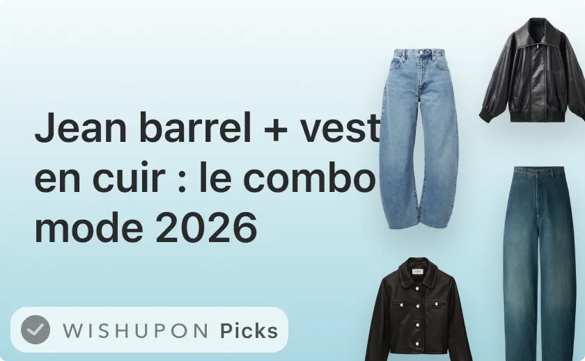 Jean barrel + veste en cuir : le combo mode 2026
